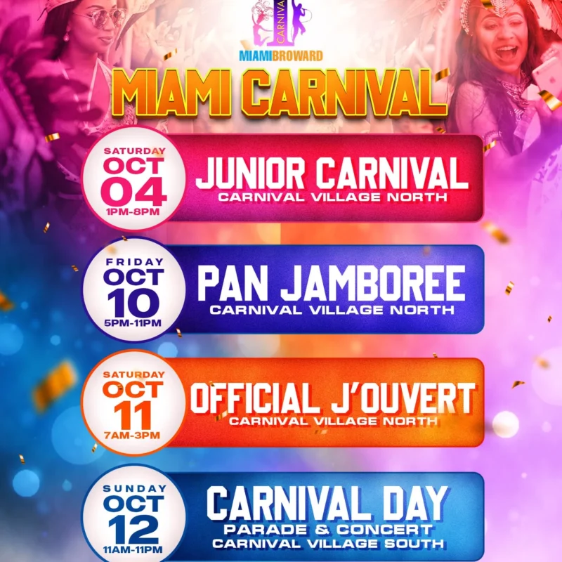 The countdown is on for one of the most highly anticipated cultural celebrations in the U.S. Miami Carnival 2025, returning October 4–12 to Broward and Miami-Dade Counties. With events spanning across two counties and multiple days, Miami Carnival is more than just a parade, it is a festival of Caribbean culture, creativity, and community spirit that unites thousands of revelers, families, and visitors from across the world.